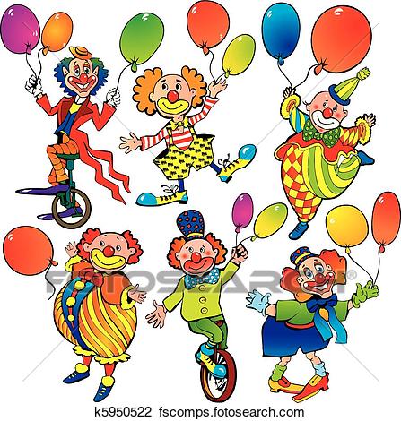 447x470 Clipart Of Clowns With Balloons. K5950522