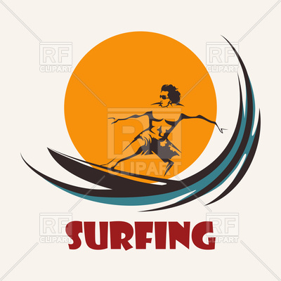 400x400 Surfer Rides On Long Board. Surfing Club Emblem. Royalty Free