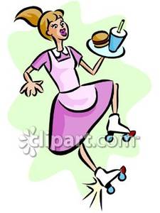 225x300 Waitress On Roller Skates Royalty Free Clipart Picture
