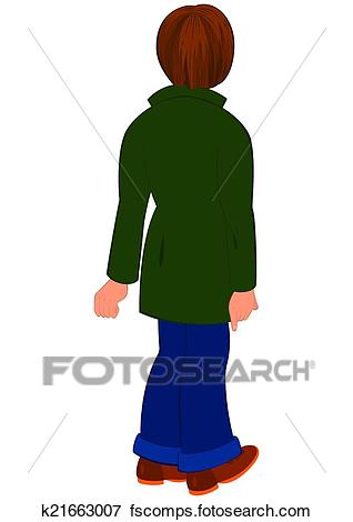 318x470 Clip Art Of Cartoon Man In Green Coat Back View K21663007