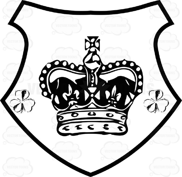 640x624 Black And White Crown With Cross On Top And Two Clovers On Side