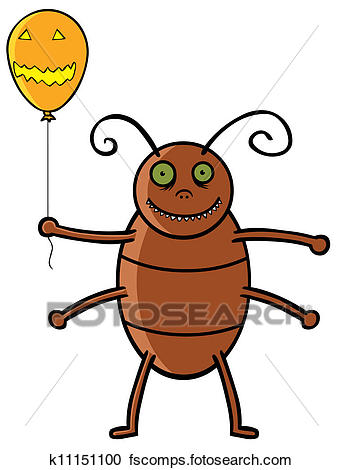 343x470 Clipart Of Cockroach Holding Halloween Ballon K11151100
