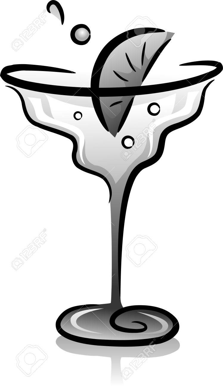 748x1300 Illustration Of Margarita In Cocktail Glass In Black And White