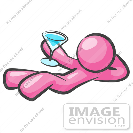 450x450 Clip Art Graphic Of A Pink Guy Character Drinking A Blue Cocktail