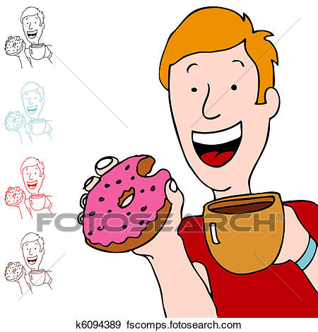 450x470 Clip Art Of Man Having Coffee And Donut K6094389