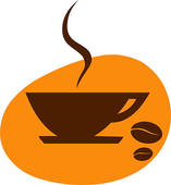 157x170 Clip Art Of Cup Of Coffee With Coffee Bean On Orange Background