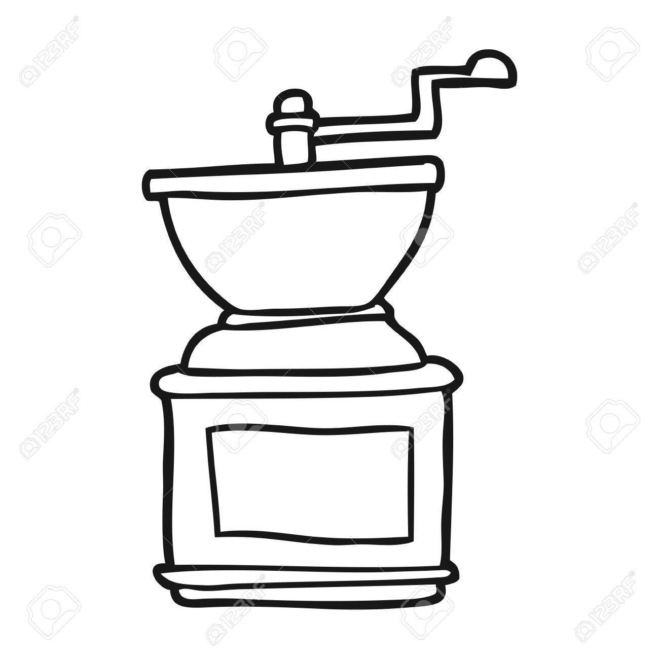 1300x1300 Freehand Drawn Black And White Cartoon Coffee Bean Grinder Royalty