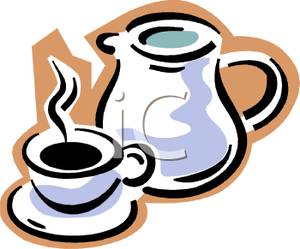 300x249 Steaming Cup Of Coffee And A Coffee Pot