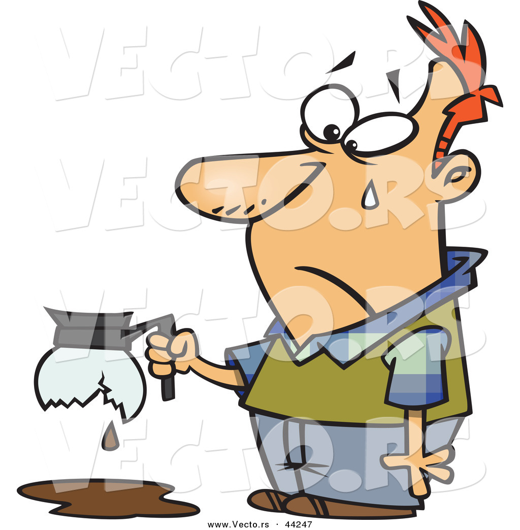 1024x1044 Vector Of A Upset Cartoon Man Holding A Broken Coffee Pot While