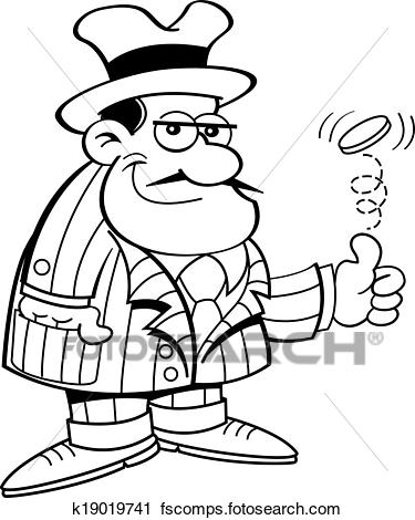 375x470 Clipart Of Cartoon Gangster Flipping A Coin. K19019741