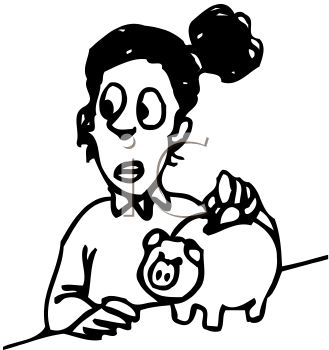 329x350 Girl Saving Money By Putting Coins In Piggy Bank Clip Art
