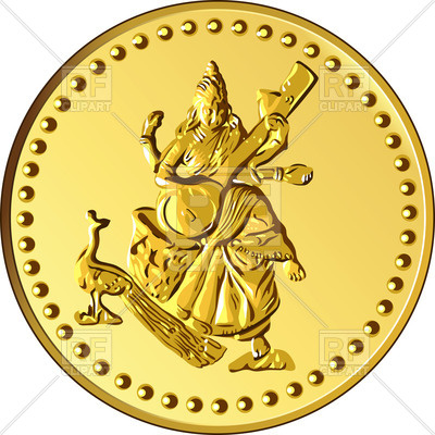 400x400 Shiny Gold Coin With Dancing And Playing Indian Four Armed Shiva