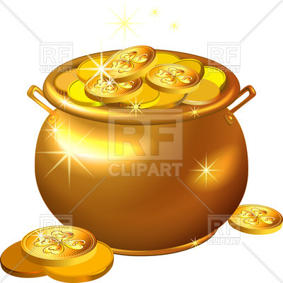 400x400 Shiny Golden Pot Filled With Leprechaun Coins Royalty Free Vector