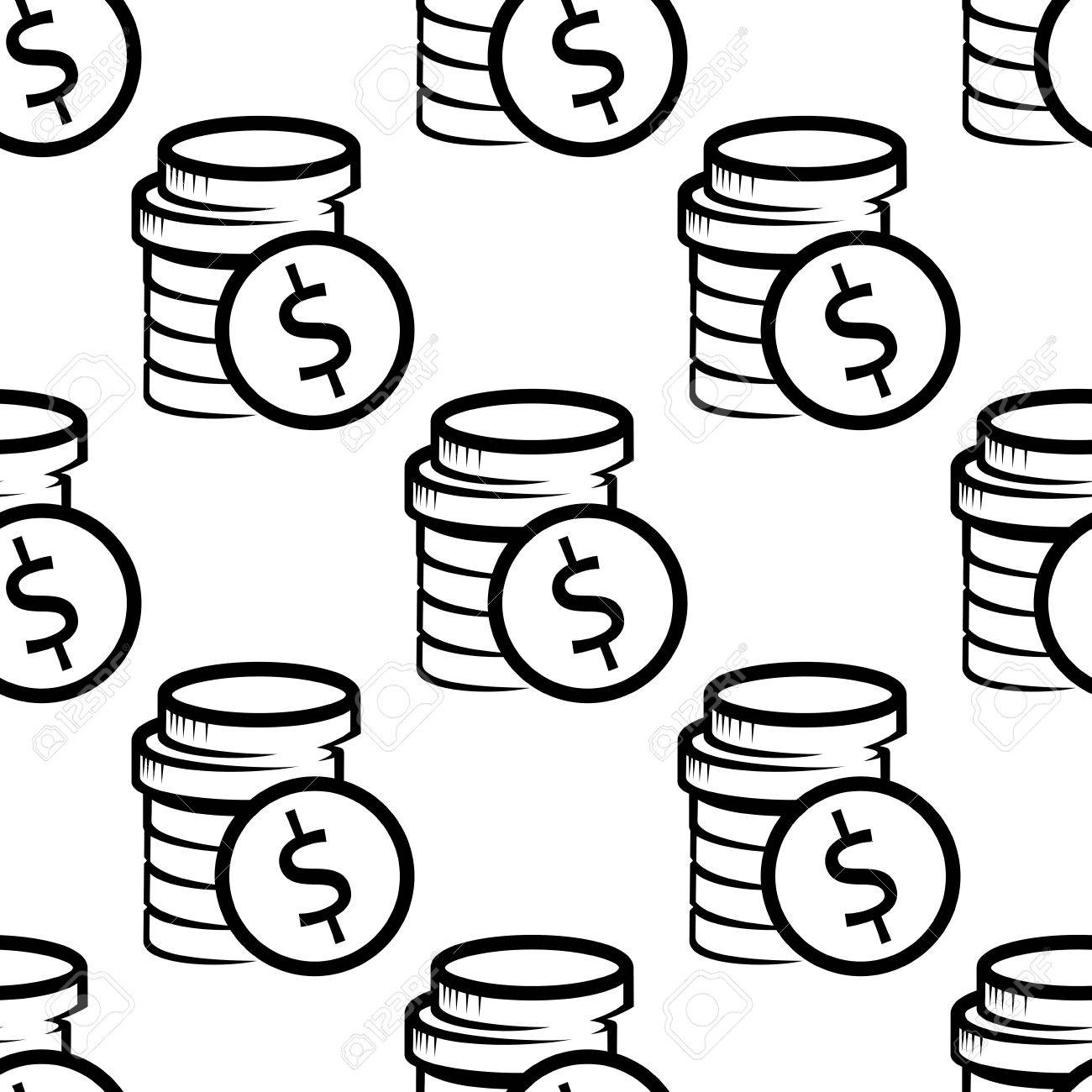 1300x1300 Dollar Coin, Cash, Money Seamless Pattern With A Black And White