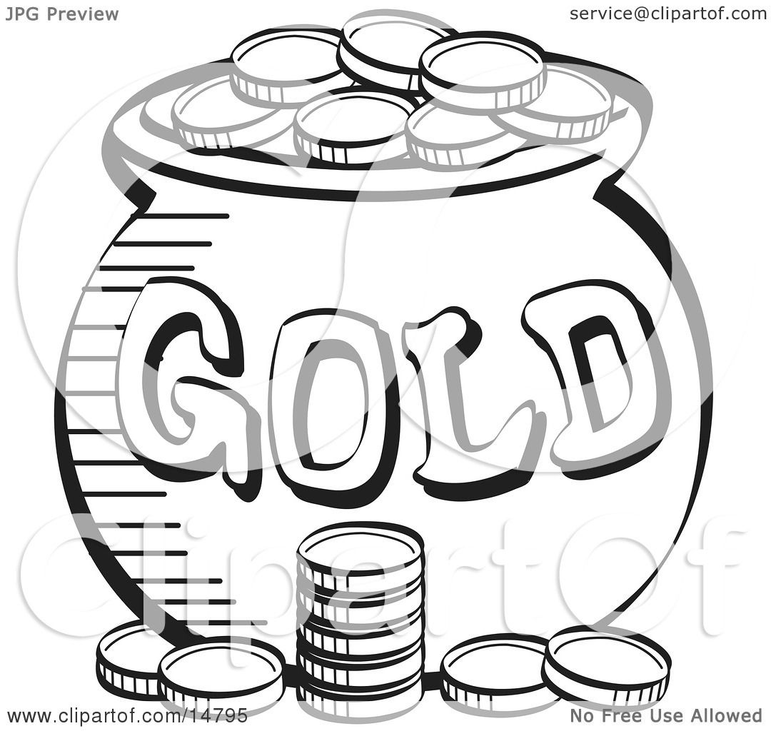 1080x1024 Stack Of Coins Near A Pot Of Leprechaun's Gold, Black And White