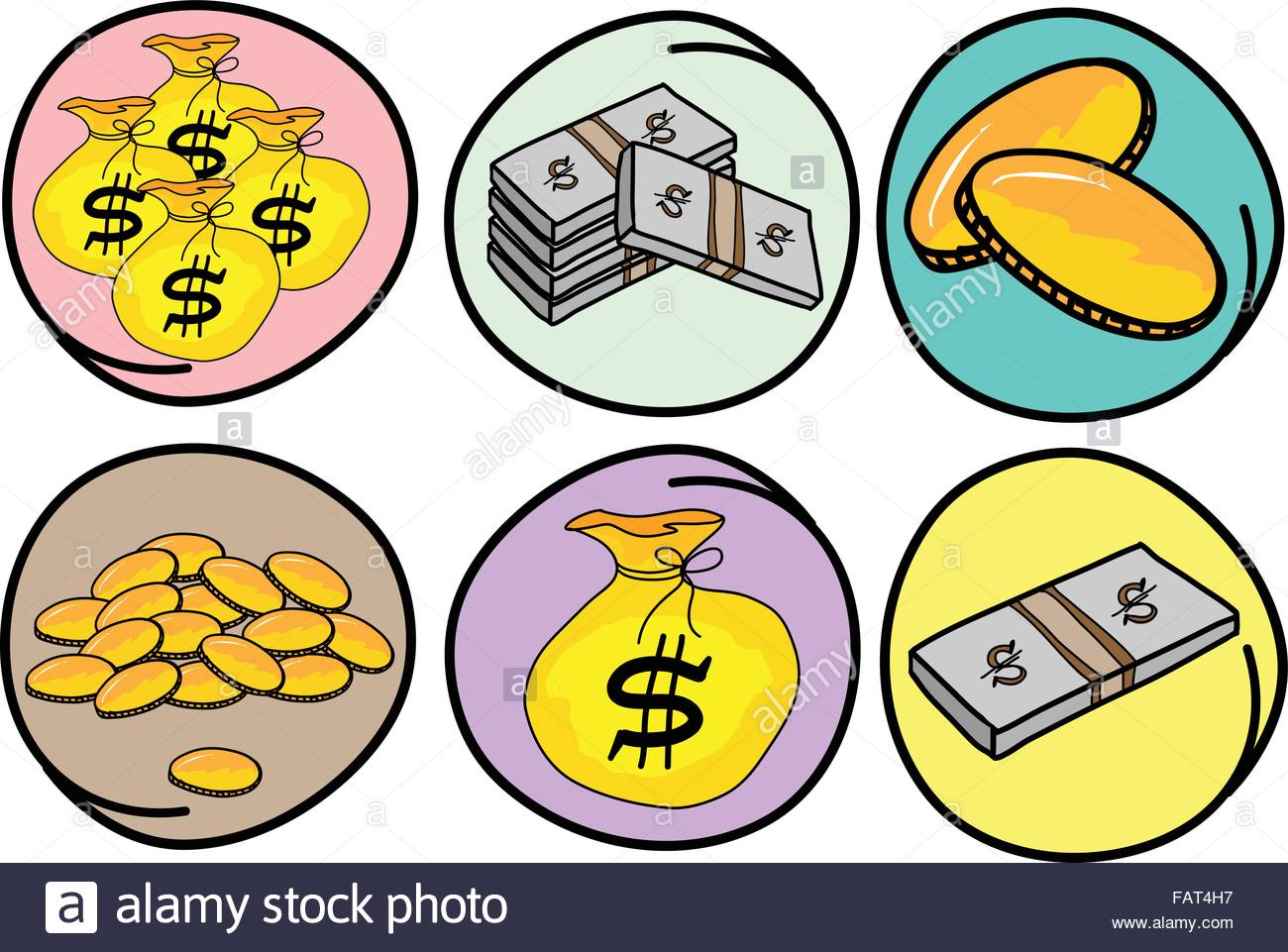 1300x961 A Cartoon Collection Of Money And Gold Icon, Money Bag, Banknotes