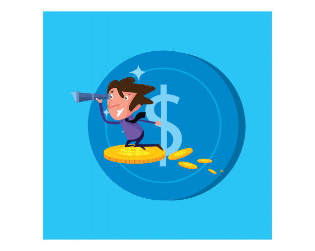 626x500 Little Businessman Flying With Money Coins Cartoon Character