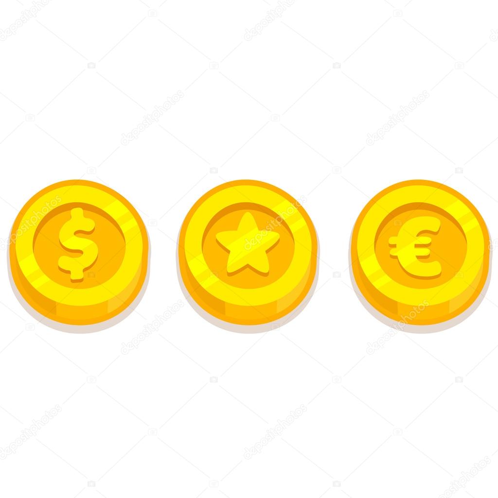 1024x1024 Vector Cartoon Comic Fun Gold Yellow Coins (Euro, Dollar, Star