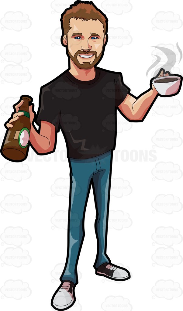 602x1024 A Cute Guy Holding A Couple Of Hot And Cold Drinks Cartoon Clipart