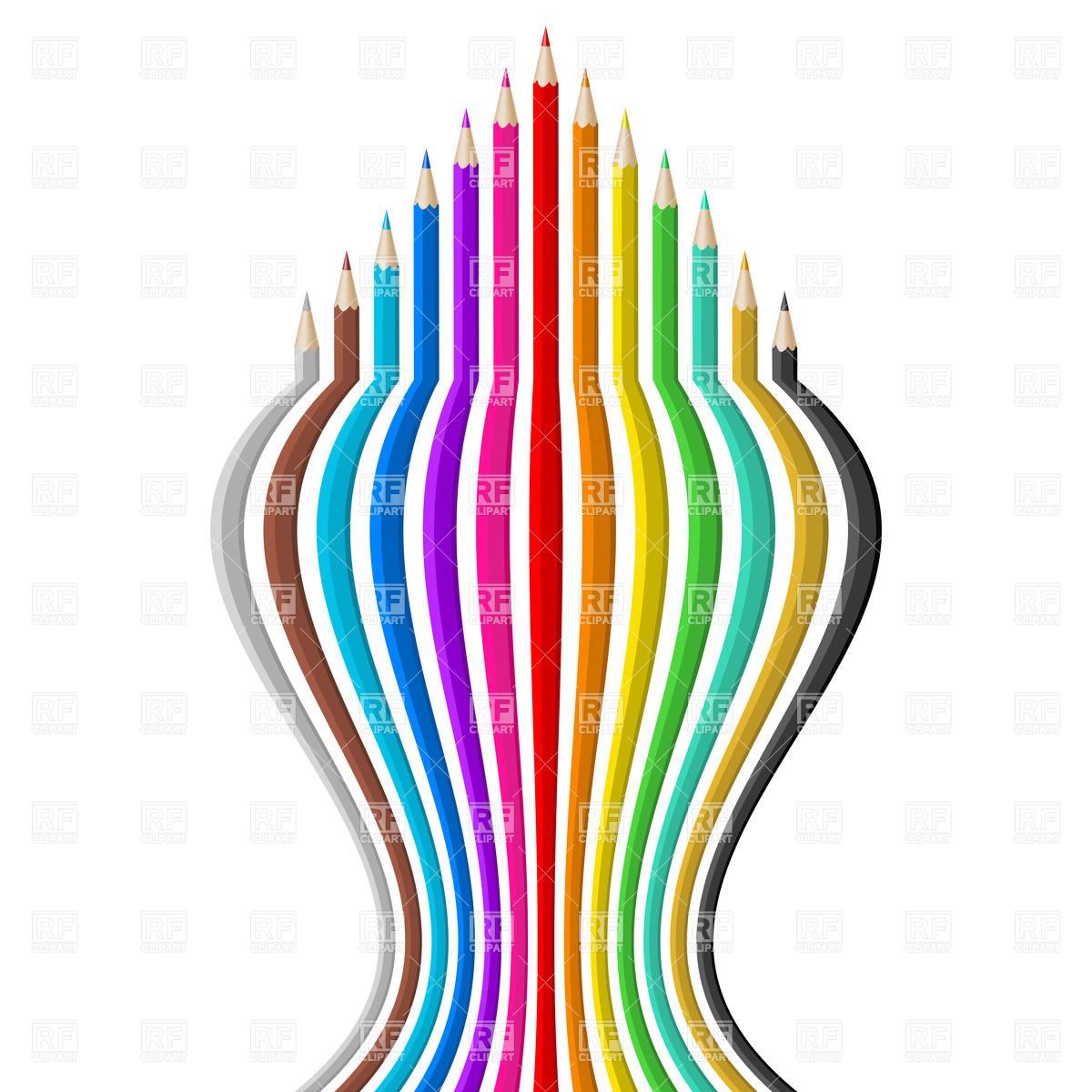1200x1200 Set Of Color Pencils In Vase Shape Royalty Free Vector Clip Art