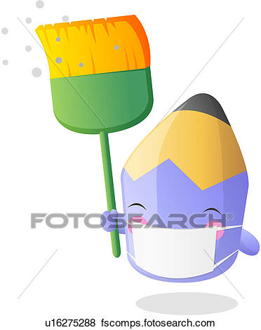 372x470 Clip Art Of Broom, Stationery, Cleaning, Colored Pencil, Pencil
