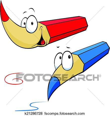 443x470 Clip Art Of Funny Colored Pencils Cartoon K21286728