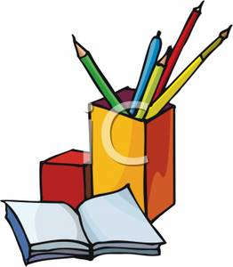 262x300 Free Clipart Image Colored Pencils In A Jar By An Open Book
