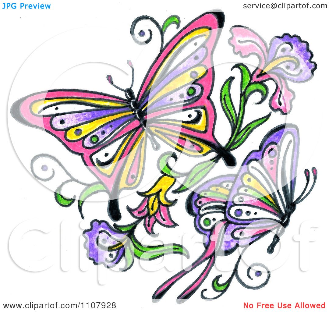 1080x1024 Clipart Colorful Asian Butterflies With Flowers