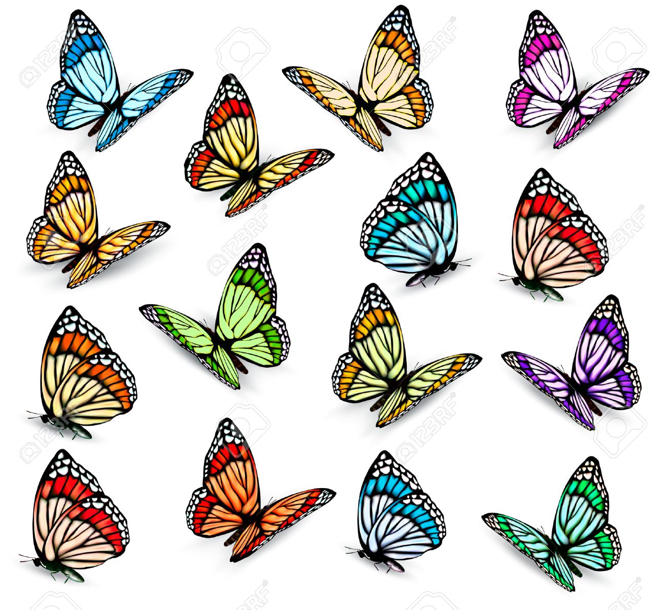 1300x1191 Set Of Realistic Colorful Butterflies. Vector Royalty Free