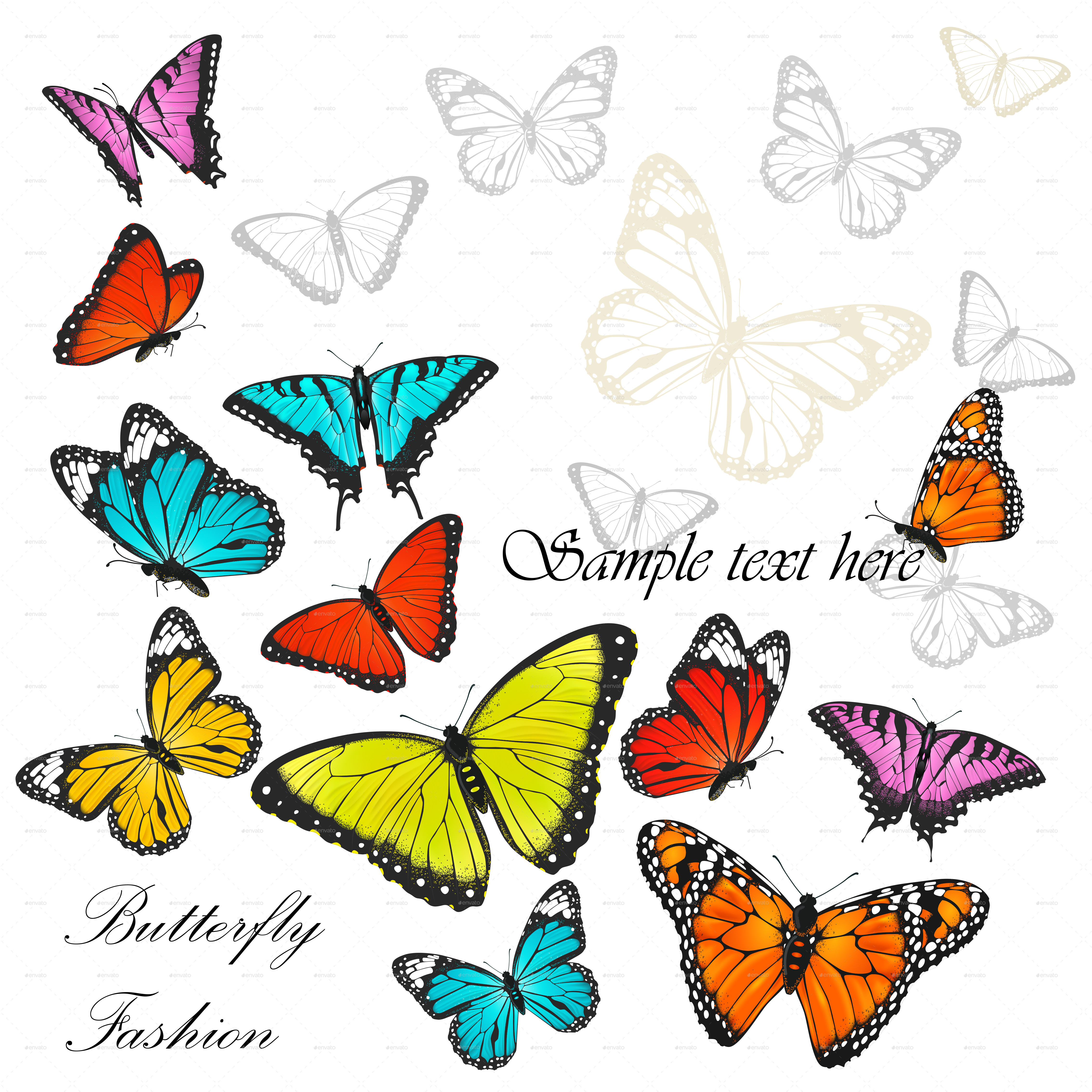 4535x4535 Background With Colorful Butterflies By Yayasya Graphicriver