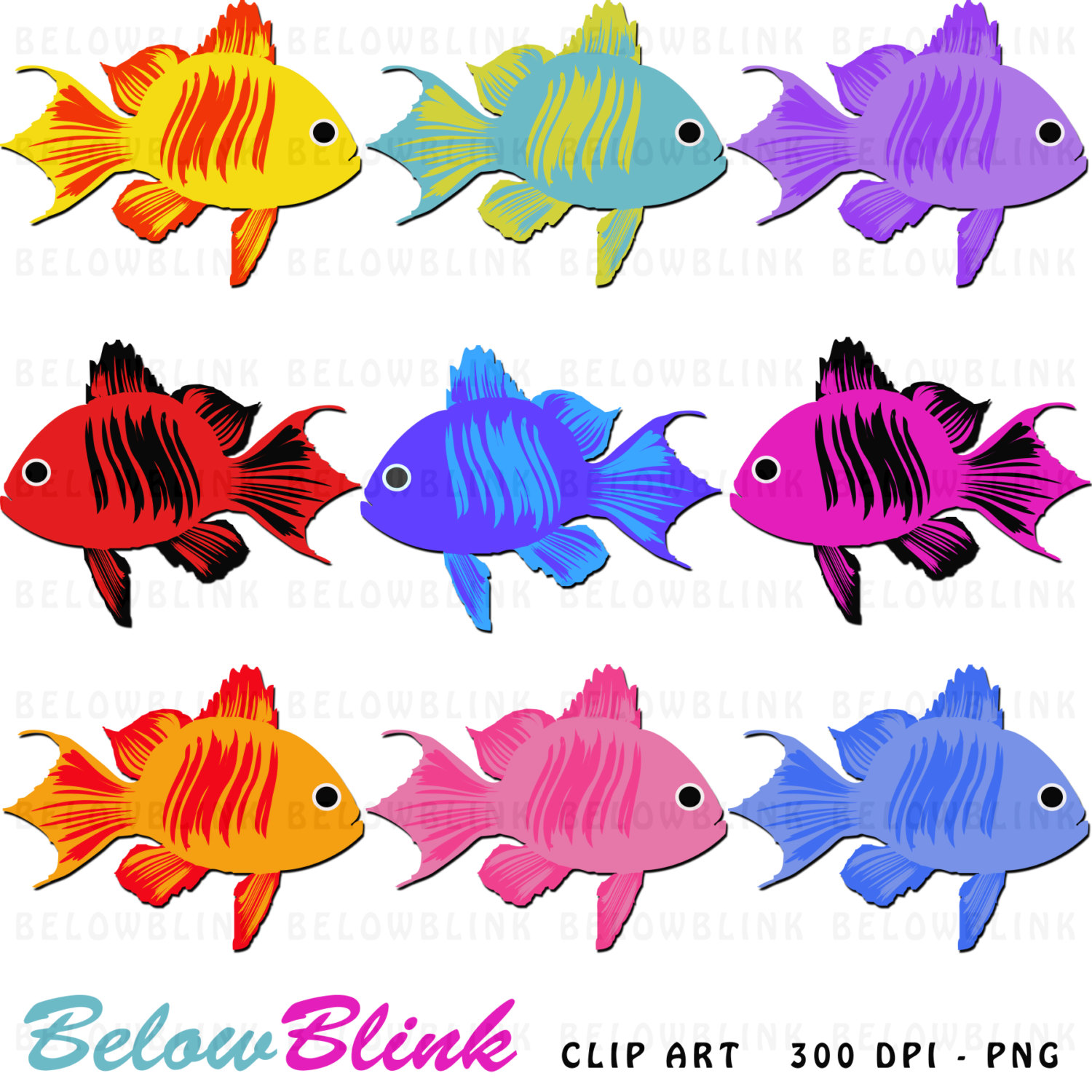 1500x1500 Cute Colorful Fish Clipart Clip Art Digital Scrapbooking