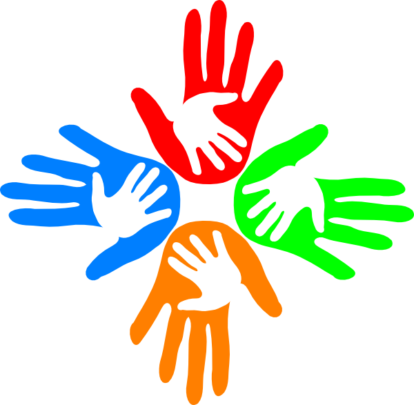 600x587 Four Colored Hands 1 Clip Art