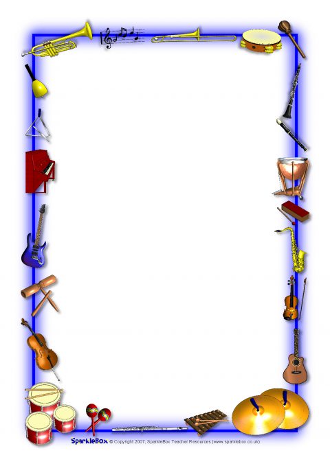480x679 Musical Instruments Themed A4 Page Borders (Sb3886)