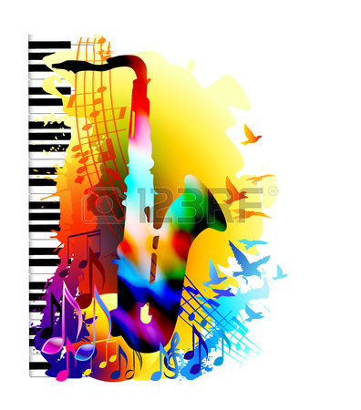 396x450 Colorful Music Background, With Violin, Musical Notes, Piano