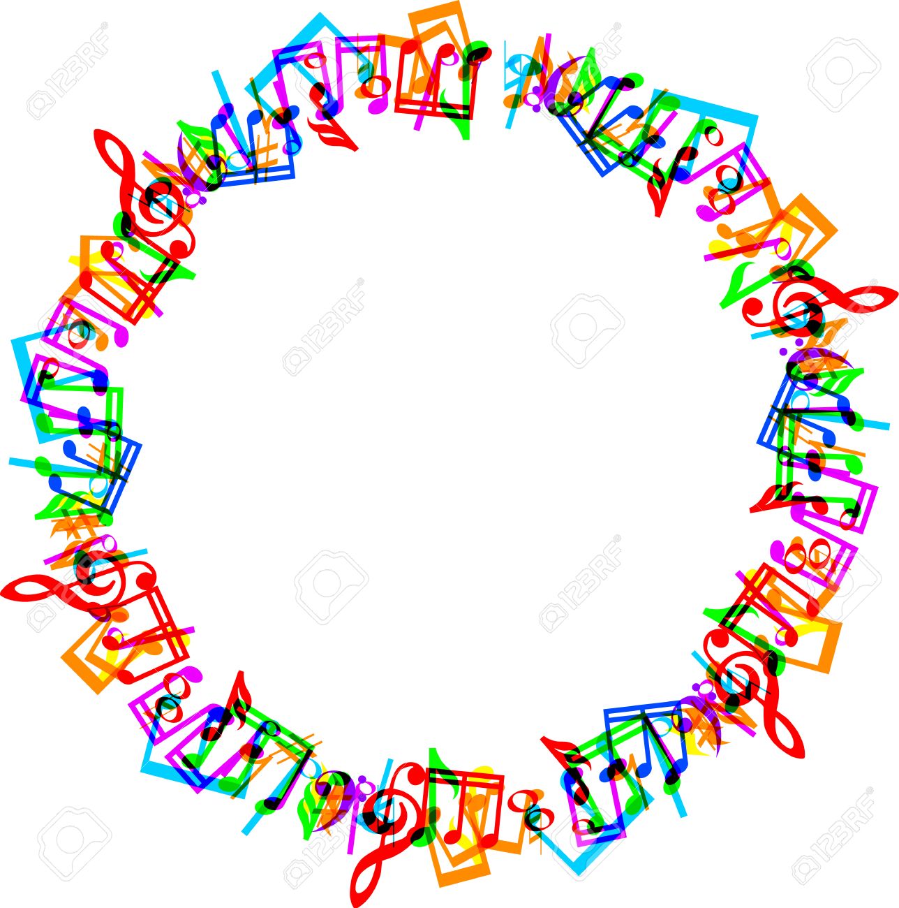 1288x1300 Colorful Music Notes Border Frame On White Background Royalty Free