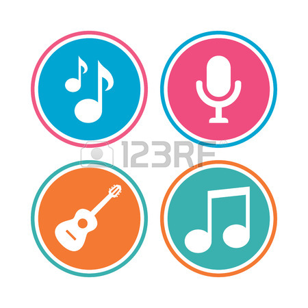 450x450 Musical Elements Icons. Microphone And Sound Speaker Symbols