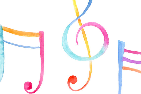 570x379 Watercolor Clip Art Musical Notes, Musical Symbols, Colorful