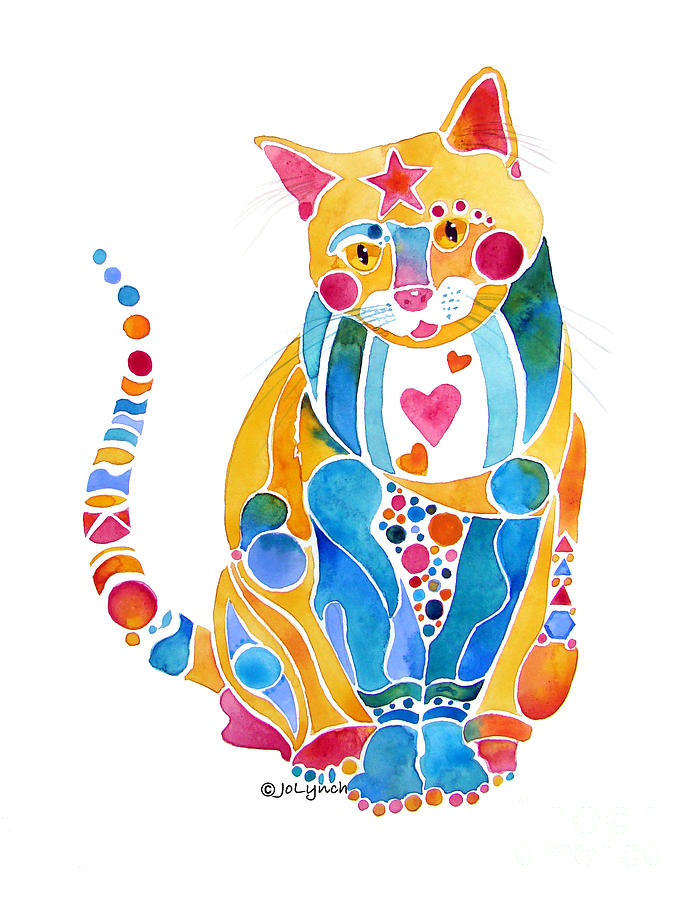 700x900 Jewel Colors Cat With Hearts N Stars Painting By Jo Lynch