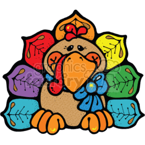 300x300 Royalty Free Cartoon Turkey With Colorful Feathers And Blue Bow