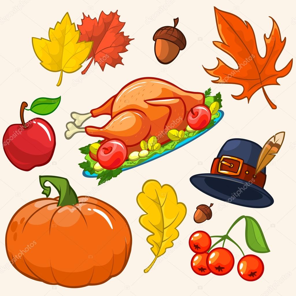 1024x1024 Set Of Colorful Cartoon Icons For Thanksgiving Day Pumpkin