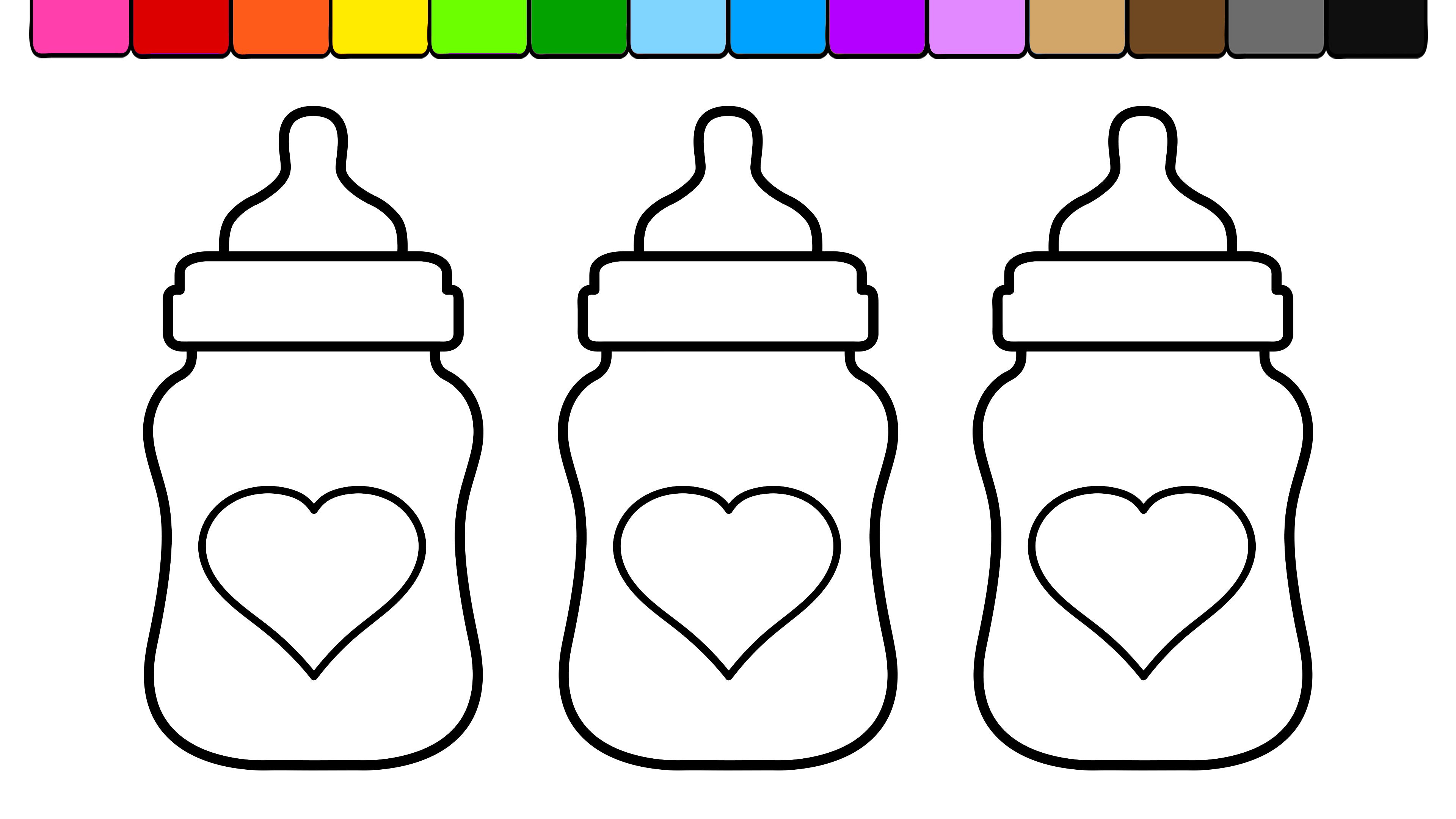 3840x2160 Learn Colors And Color Heart Baby Bottles Coloring Pages
