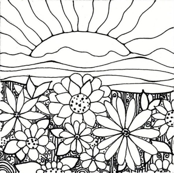 600x594 Flower Garden Coloring Pages Printable