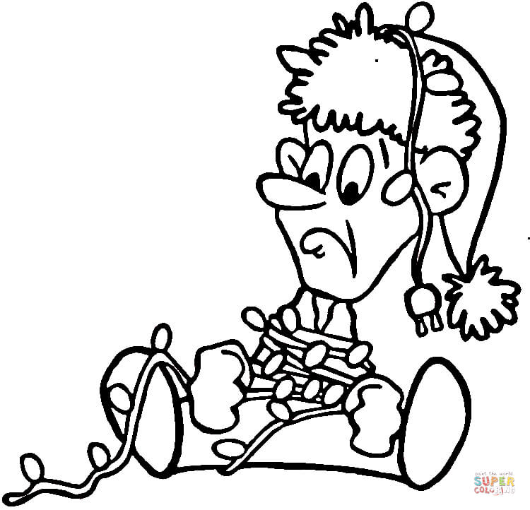 750x722 Elf Tangled In Christmas Lights Coloring Page Free Printable