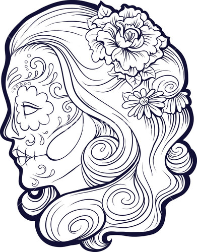 391x500 Sugar Skull Vector Element Line Drawing Printables