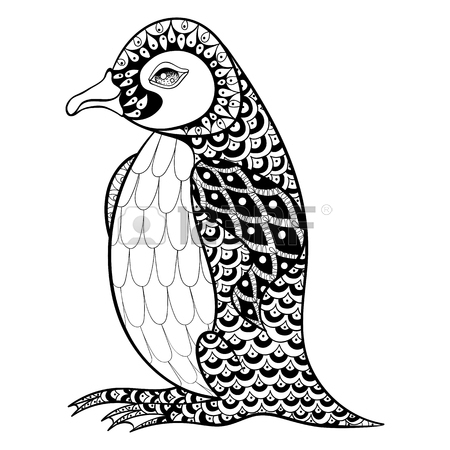 450x450 Coloring Pages With King Penguin, Zentangle Illustartion