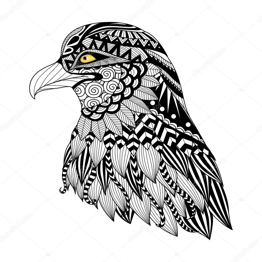 1024x1024 Detail Zentangle Eagle For Coloring Page, Tattoo, T Shirt Design
