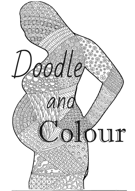 570x807 Pregnant Woman Adult Colouring Page, Instant Download, Printable