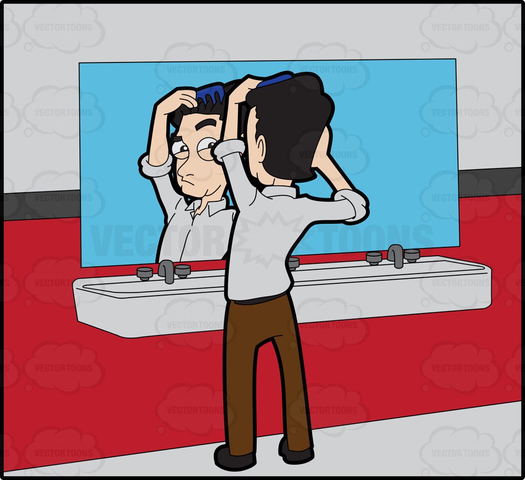 1024x937 A Man Combing His Hair In The Restroom Cartoon Clipart