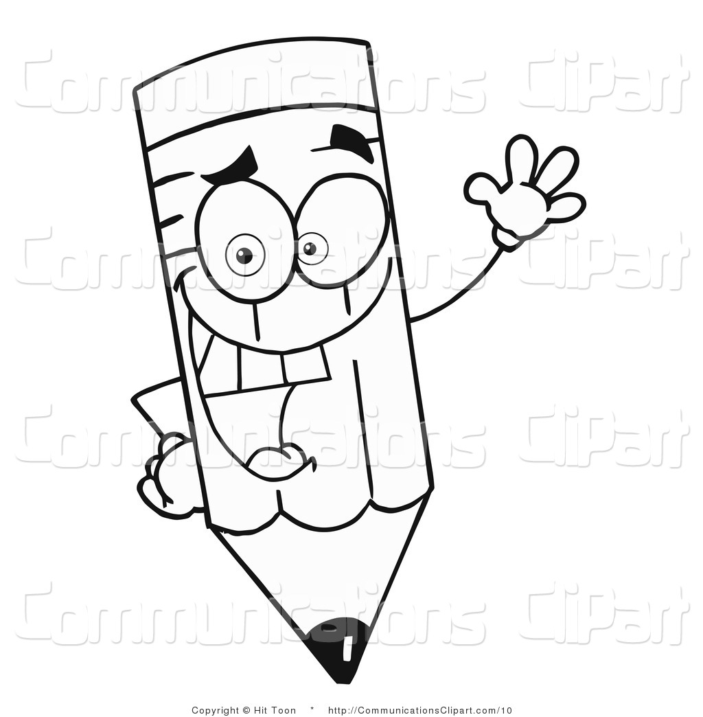 1024x1044 Vector Communication Clipart Of An Outlined Pencil Waving By Hit
