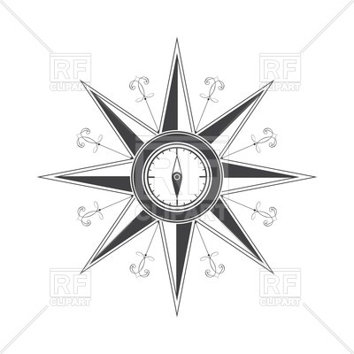 400x400 Simple Compass Rose (Wind Rose) Royalty Free Vector Clip Art Image